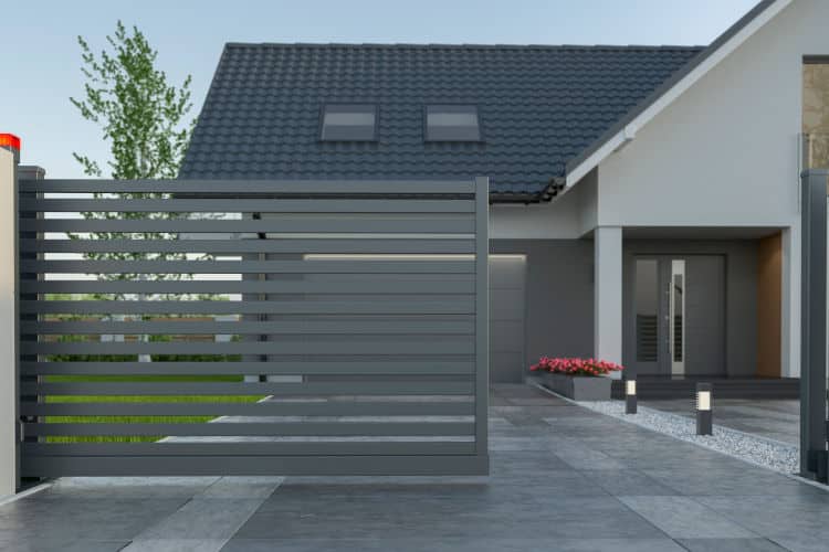 Automatic Sliding Gate and house, 3d illustration
